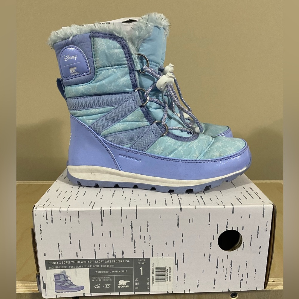 DISNEY X SOREL WHITNEY™ SHORT LACE FROZEN ELSA LITTLE KID SIZE 1 GIRL PRESCHOOL
